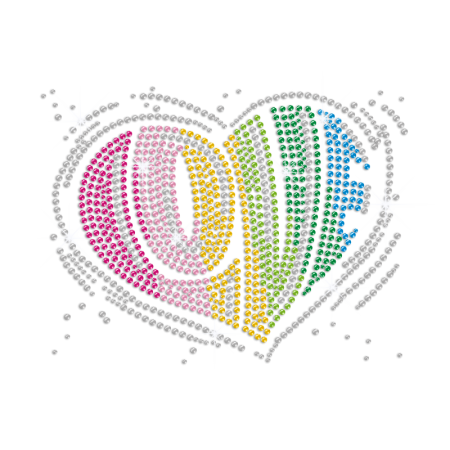 Big Colorful Love Iron on Rhinestone Transfer