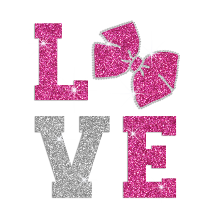 Pink Bow Love Heat Press Rhinestone Glitter Decal