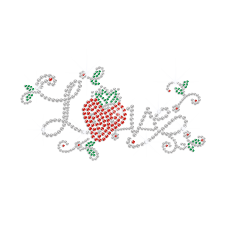 Stock I Love Strawberry Hotfix Rhinestone Decal