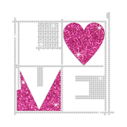 Love Magic Cube Iron on Rhinestone Glitter Transfer Motif