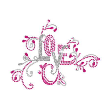 Floral Love Fonts Iron-on Rhinestone Transfer