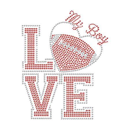 I Love My Boy Football Iron on Rhinestone Transfer Motif