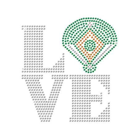 Sparkling I Love Baseball Iron on Rhinestone Transfer Decal