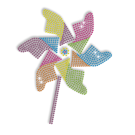 Colorful Pinwheel for Kids Iron on Neon Rhinestud Transfer