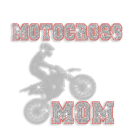 Motocross Mom Support Iron-on Glitter Rhinestone Transfer