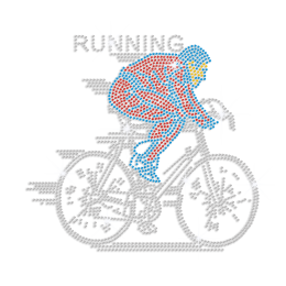 Bling Bike Running Iron-on Rhinestone Transfer