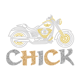 Bling Motorcycle Glittering Chick Iron on Rhinestone Transfer Motif