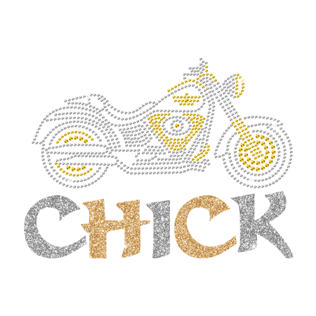 Bling Motorcycle Glittering Chick Iron on Rhinestone Transfer Motif