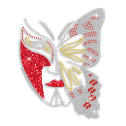 Custom Best Shinning Butterfly Pattern Mask in Red and Crystal Diamante Iron on Transfer Motif