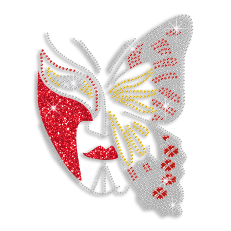 Custom Best Shinning Butterfly Pattern Mask in Red and Crystal Diamante Iron on Transfer Motif