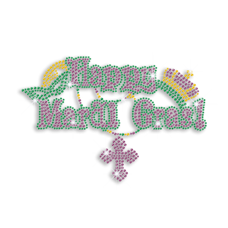 Strass Hotfix Transfer Happy Mardi Gras Crown and Cross - CSTOWN