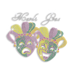 Colorful Mardi Gras Mask Iron-on Rhinestud Rhinestone Transfer