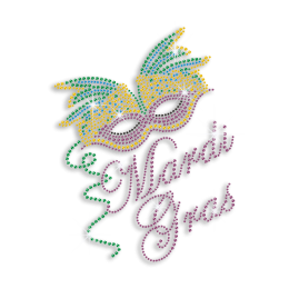 Pretty Mardi Gras Mask Party Iron-on Rhinestone Transfer