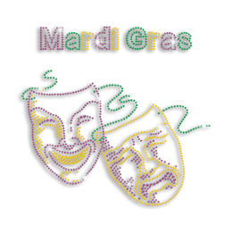 Colorful Mardi Gras Mask Iron-on Rhinestone Transfer Decal