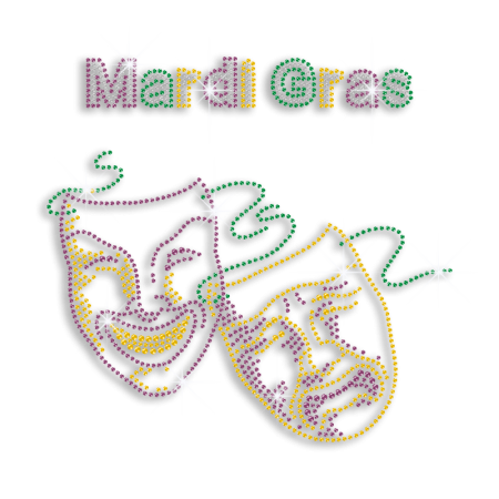 Colorful Mardi Gras Mask Iron-on Rhinestone Transfer Decal