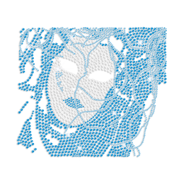 Teal Lady\'s Mask Iron-on Nailhead Stud Rhinestone Transfer