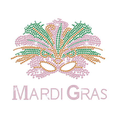 Colourful Mardi Gras Mask Iron on Rhinestone Pattern