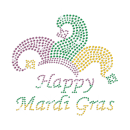 Gradual Colors Happy Mardi Gras Iron on Bling Transfer