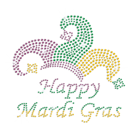 Gradual Colors Happy Mardi Gras Iron on Bling Transfer