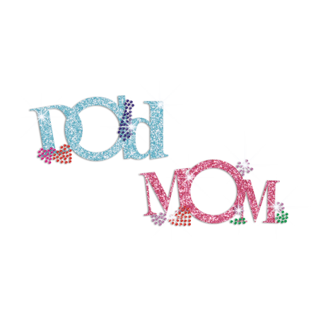 Glittering Dad And Mom Iron on Rhinestone Transfer Decal - CSTOWN