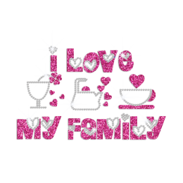 I Love My Bling Family Iron on Rhinestone Glitter Transfer Decal