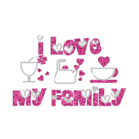 I Love My Bling Family Iron on Rhinestone Glitter Transfer Decal