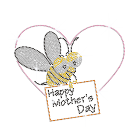 Bling Bee Happy Mother's Day Iron on Rhinestone Transfer Motif