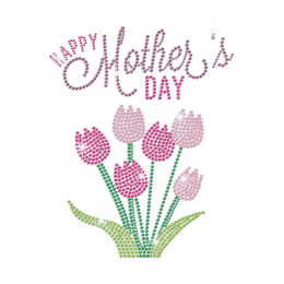 Happy Mother's Day with Beautiful Flowers Rhinestone Iron On