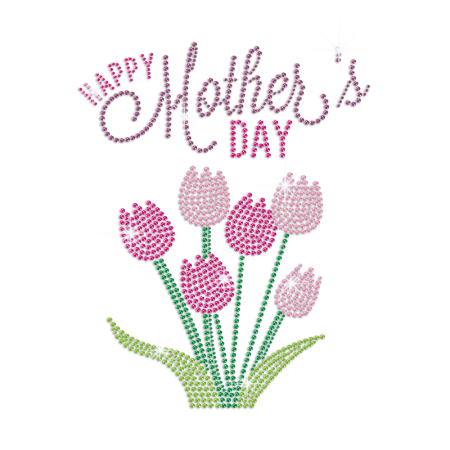 Happy Mother's Day with Beautiful Flowers Rhinestone Iron On