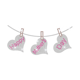 Hanging Heart Happy Mother\'s Day Iron on Rhinestone Transfer Decal