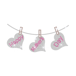 Hanging Heart Happy Mother's Day Iron on Rhinestone Transfer Decal