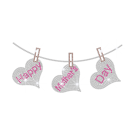 Hanging Heart Happy Mother's Day Iron on Rhinestone Transfer Decal