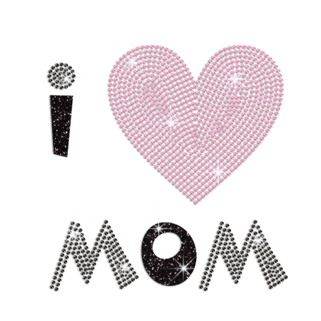 Wholesale I Love Mom Iron on Glitter Rhinestone Transfer Decal