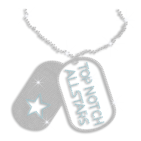 Custom Best Shinning TOP NOTCH ALL STARS Necklace in Crystal and Blue Diamante Iron on Transfer Design