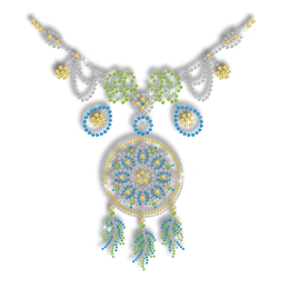 Colorful Exotic Necklace Iron on Rhinestone Nailhead Transfer