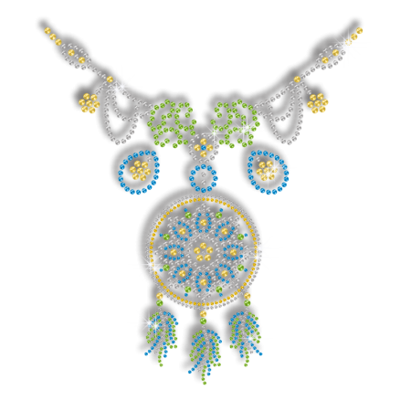 Colorful Exotic Necklace Iron on Rhinestone Nailhead Transfer