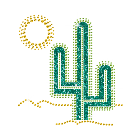 Glitter and Rhinestone Iron on Cactus Transfer for Clothing