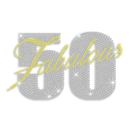 Custom Best Shinning Big Fabulous 50 in Crystal and Yellow Diamante Iron on Transfer Motif for Shirts