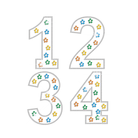 Colorful Sparkling Numbers Hotfix Rhinestone Transfer