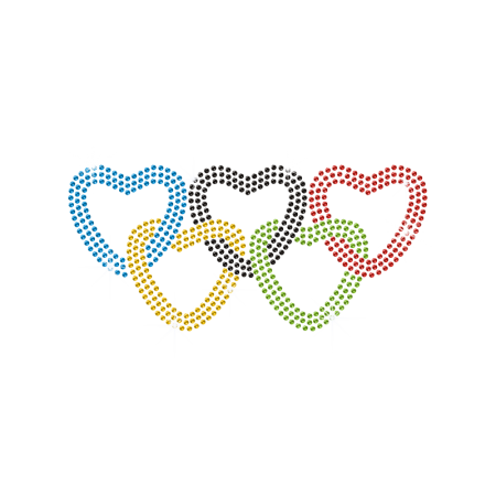 Olympic Rings in Heart Shape Hot-fix Rhinestone Transfer