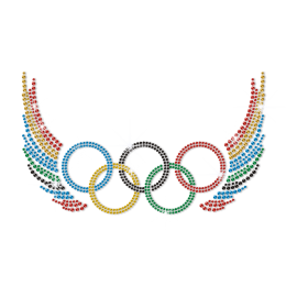 Olympic Rings Spreading Colorful Wings Iron on Rhinestone Transfer