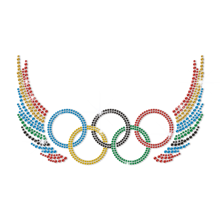 Olympic Rings Spreading Colorful Wings Iron on Rhinestone Transfer