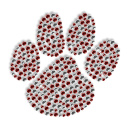 Sparkling Crystal and Red Rhinestone Paw Iron on Motif