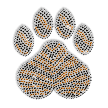 Shining Rhinestone Paw with Tiger Stripe Iron on Motif for Clothes