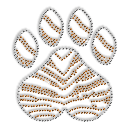 Custom Best Cute Orange Stripe Paw Print Pure Diamante Iron on Transfer Design