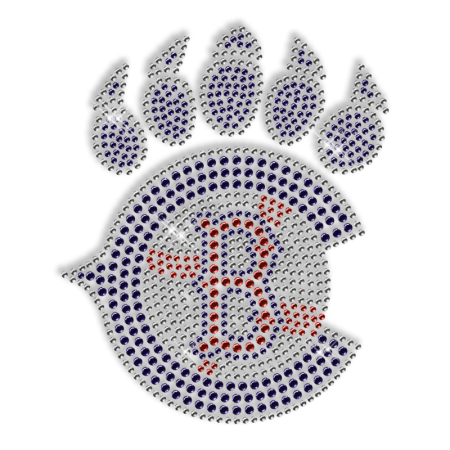 Custom Best Sparkling Baseball and Blue Paw Print Diamante Iron on Transfer Motif