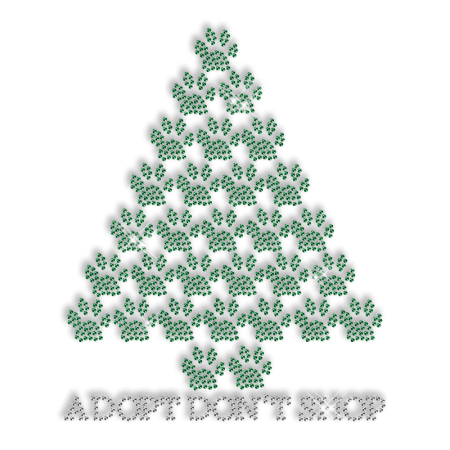 Custom Sparkling Adopt Don't Shop Paw Prints Tree Rhinestone Iron on Transfer Design