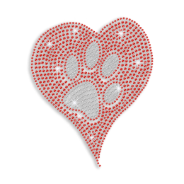 Shiny Paw in the Heart Iron-on Rhinestone Transfer