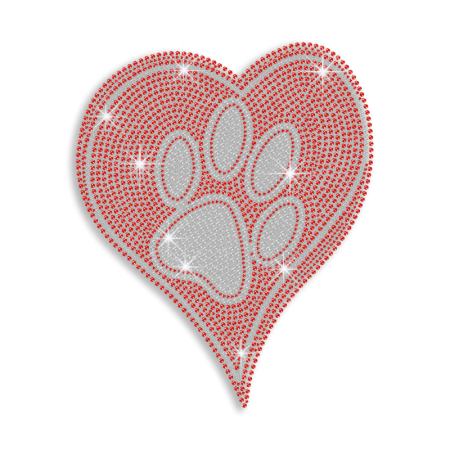 Glistering Paw in the Heart Iron-on Rhinestone Transfer