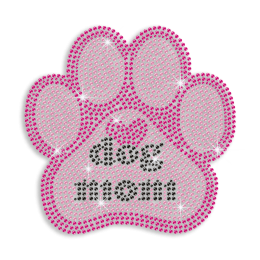 Pink Cute Dog Mom Iron-on Stud Rhinestone Transfer